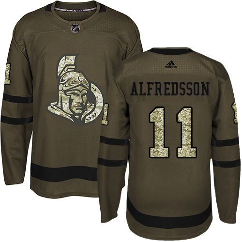 Adidas Senators #11 Daniel Alfredsson Green Salute to Service Stitched Youth NHL Jersey - Click Image to Close